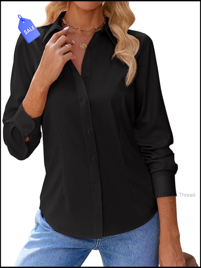 Button Down Shirts For Women Stain Resistant Long Sleeve Blouses Office Work